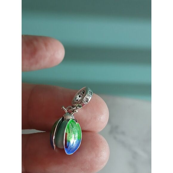 Glow in Dark Firefly Charm S925 Sterling Silver Dangle w/ Moveable Wings - Picture 2 of 9